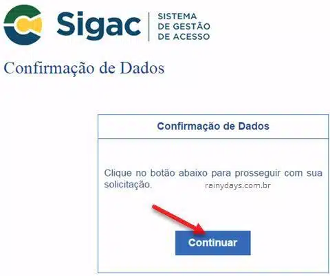 confirmar dados no portal SIGAC