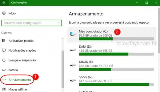 Apagar arquivos temporários de cada HD no Windows 10