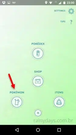 botão Pokémon no Pokémon Go