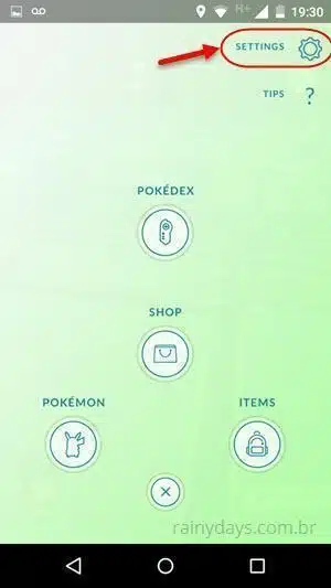 configurações do Pokémon Go