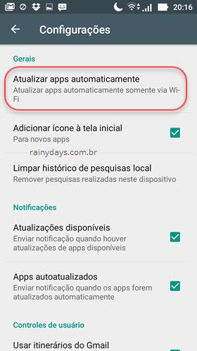 Desativar atualização automática de aplicativos Android 