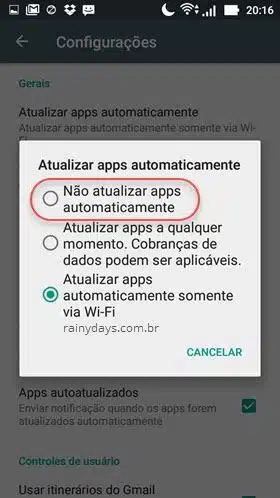 Desativar atualização automática de aplicativos Android 2