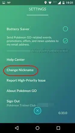 mudar apelido no Pokémon Go