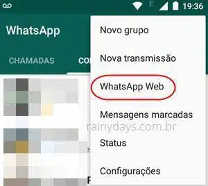 opção WhatsApp Web no app WhatsApp