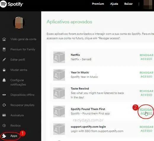 Como revogar acesso de aplicativos no Spotify