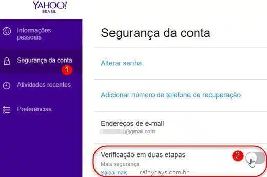 Ativar verificação em duas etapas no Yahoo