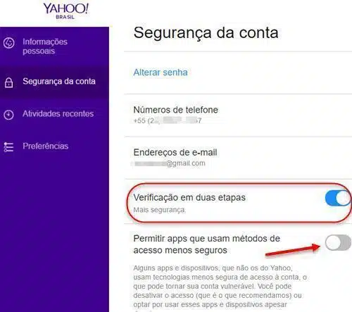 Ativar verificação em duas etapas no Yahoo 5