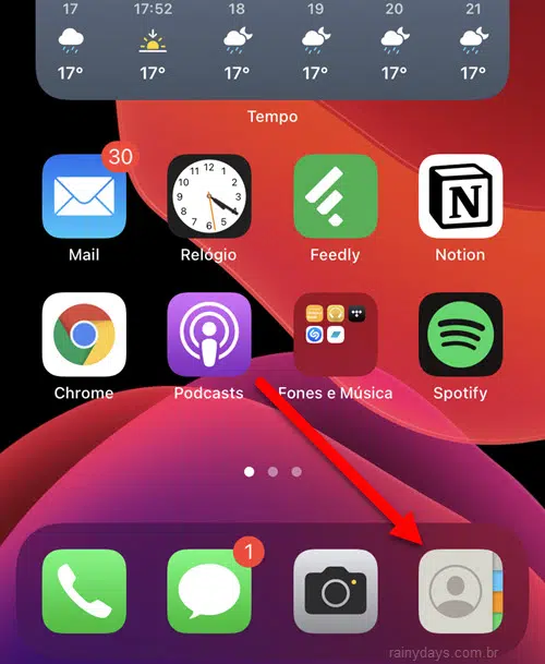 botão app Contatos do iPhone