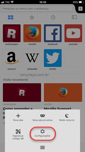 Configurações Firefox iPhone