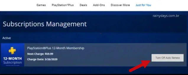 Desativar renovação automática da PSN pelo computador Playstation.com