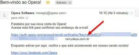 email de confirmação sync Opera