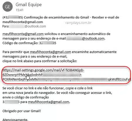 confirmação de encaminhamento de email Gmail