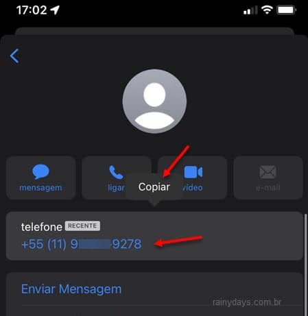 Copiar número que enviou SMS spam no iPhone