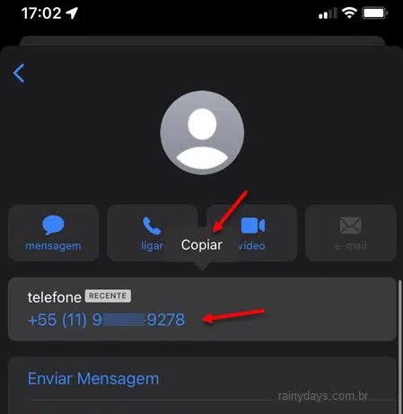 Copiar número que enviou SMS spam no iPhone