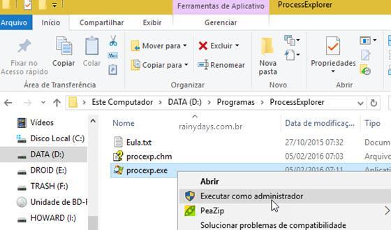 executar Process Explorer como administrador