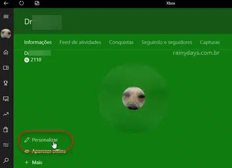 personalizar dados app Xbox Windows 10
