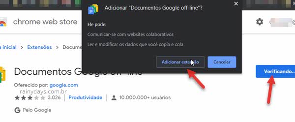 Adicionar extensão Documentos Offline Google Drive no Chrome