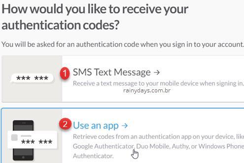 código de segurança do Slack SMS ou App