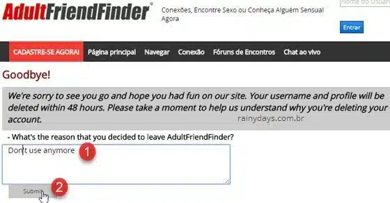 Como excluir conta do AdultFriendFinder 4