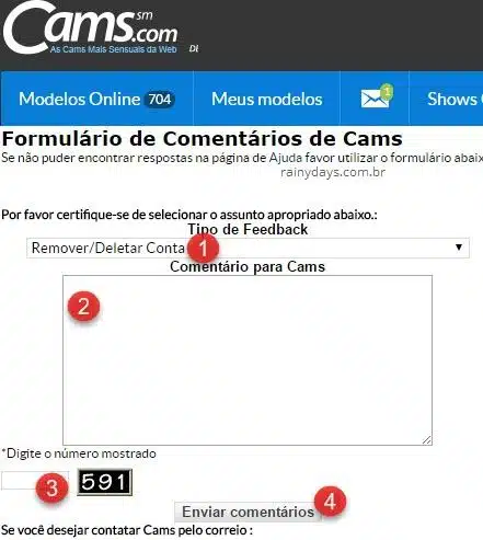 Como excluir conta do Cams.com 6