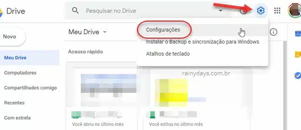 Configurações Google Drive