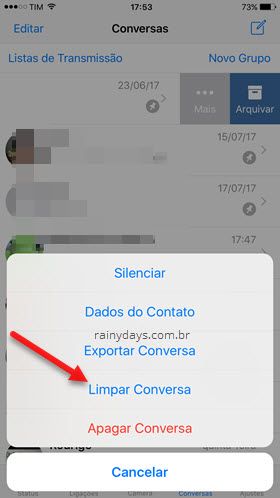 Limpar conversa WhatsApp iOS sem apagar conversa