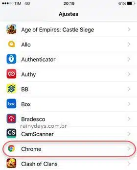 Chrome dentro de Ajustes iOS
