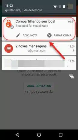 Compartilhando seu local barra notificação Android