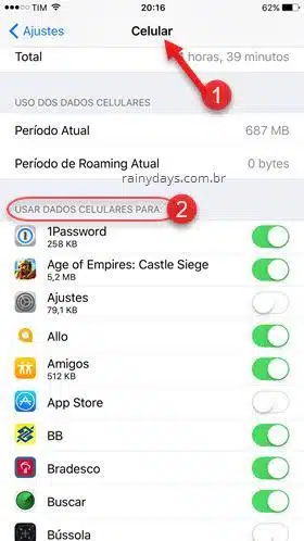usar dados de celulares para no iOS