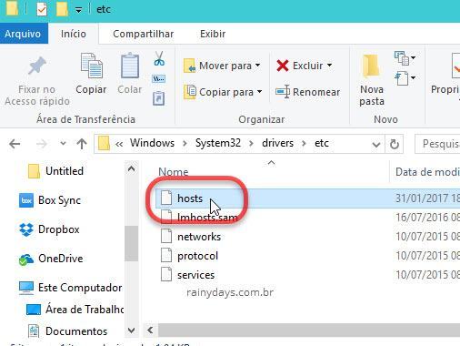 arquivo hosts do Windows