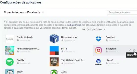 Remover aplicativo no Facebook desautorizar