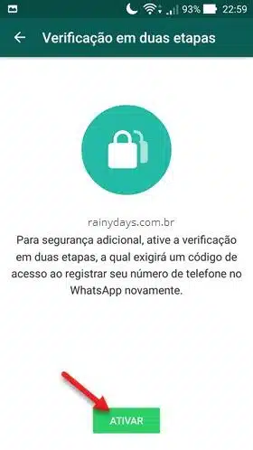 Ativar verificação em duas etapas no WhatsApp Android