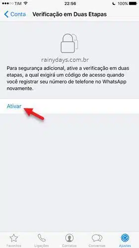 Ativar verificação em duas etapas no WhatsApp iPhone