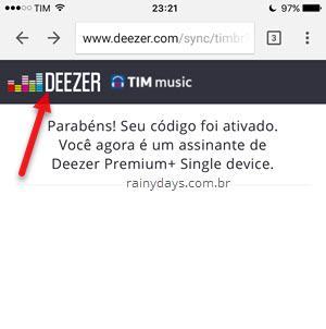 código TIMmusic ativado Deezer Premium