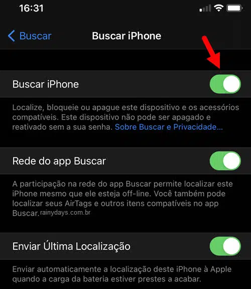 Como ativar ou desativar o Buscar iPhone no dispositivo