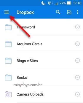 ícone de três traços app Dropbox Android