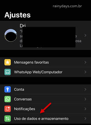 Uso de dados e armazenamento WhatsApp iPhone