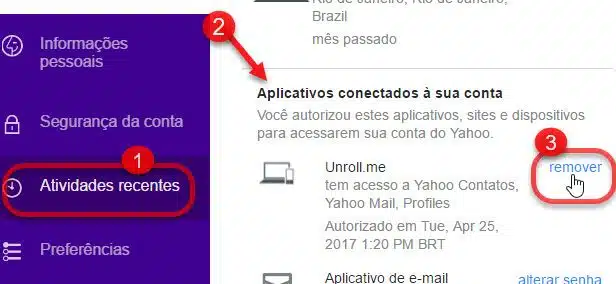 Remover aplicativos conectados à conta Yahoo