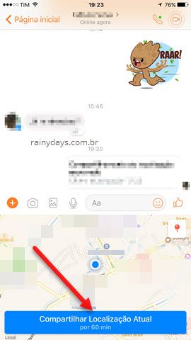 Compartilhar localização em tempo real pelo Messenger