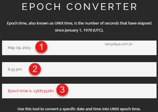 Conversor Epoch selecionar tempo para filtrar Gmail