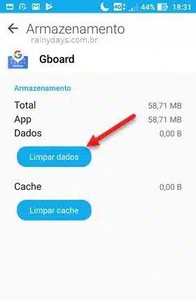 Limpar dados Gboard Android 6 ou superior