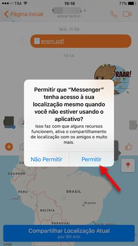 Permitir que messenger tenha acesso a localização quando não usar