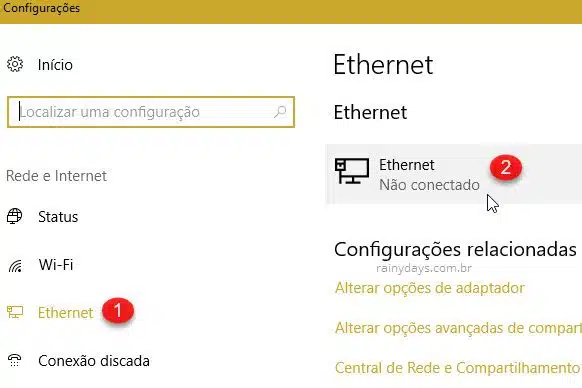 Configurações Ethernet Windows