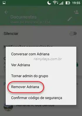 remover contato do grupo WhatsApp