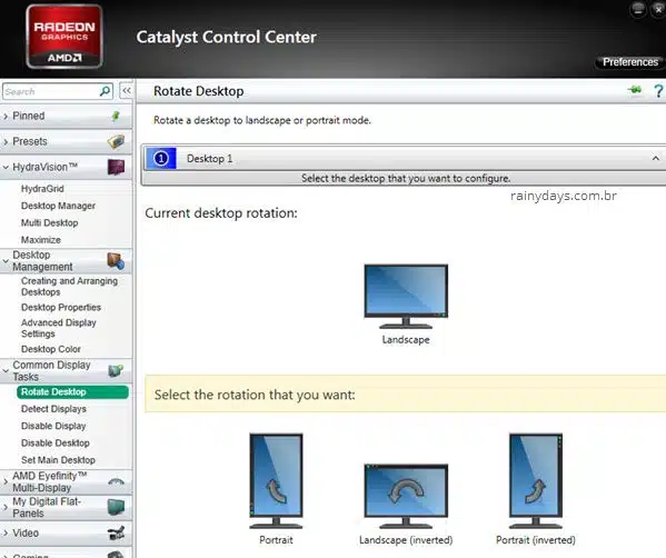 Desvirar tela do computador Windows pelo AMD Catalyst Control Center