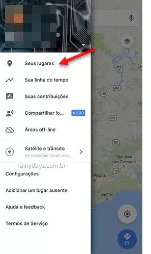Seus lugares Google Maps app