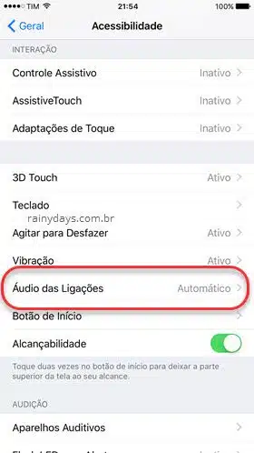 Acesssibilidade Áudio das Ligações iPhone