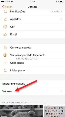 bloquear contato Messenger iPhone
