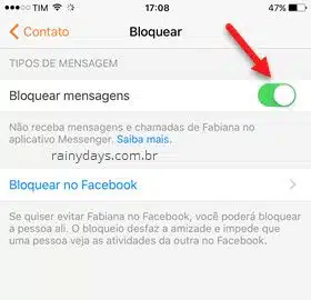 Bloquear mensagens de pessoa no Messenger iOS