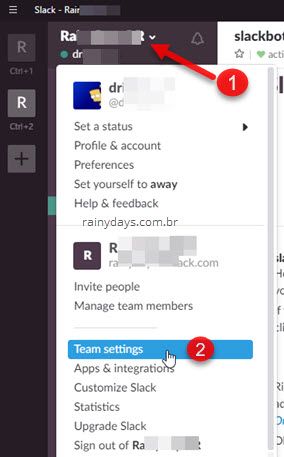 configurações de equipe grupos do Slack
